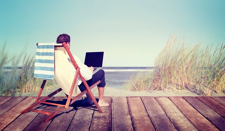 Businessman Working Summer Beach Relaxation with Laptop