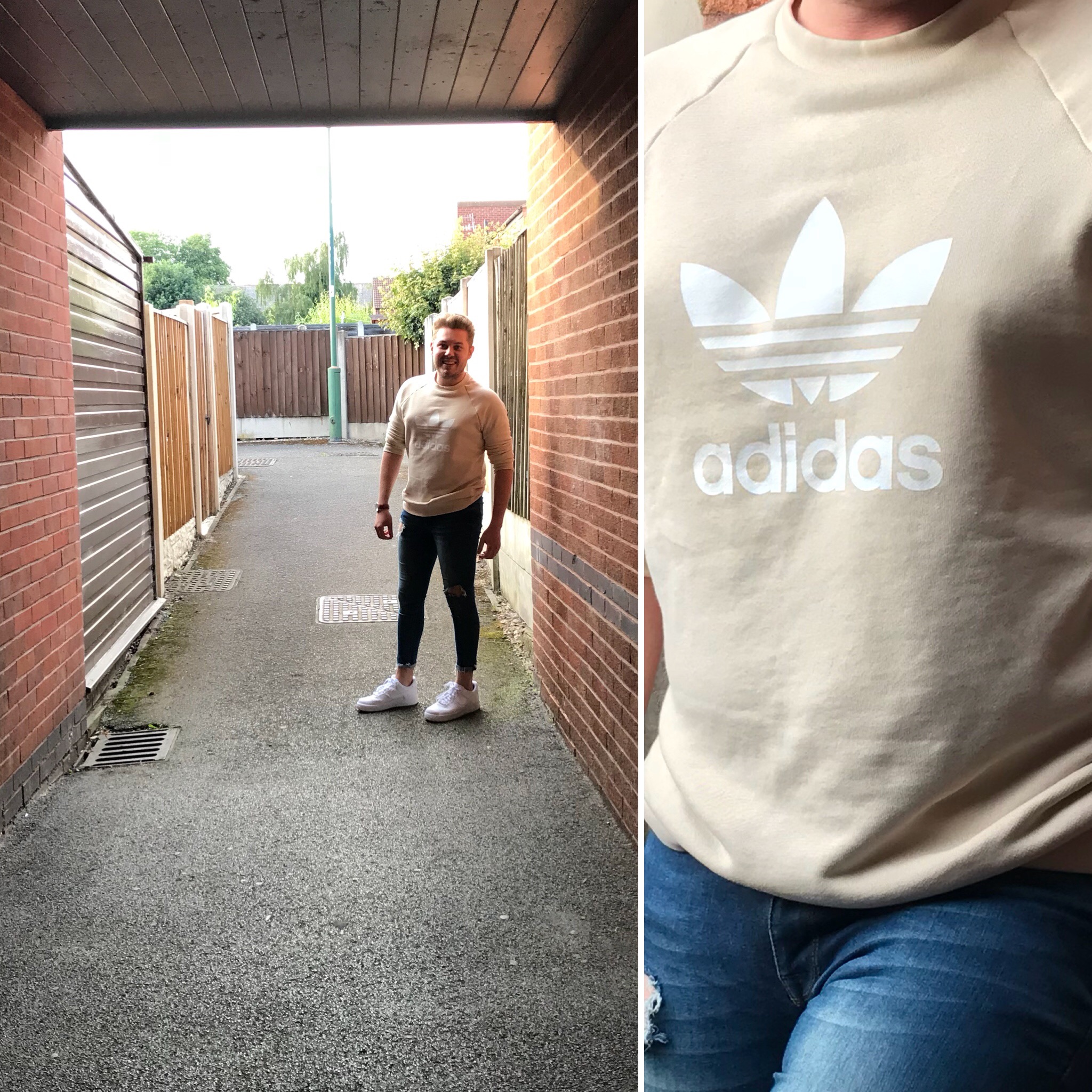 Men's sportswear, menswear, adidas jumper, adidas, men's style, man stood in alley, intu Derby, intu Derby shopping centre, intu