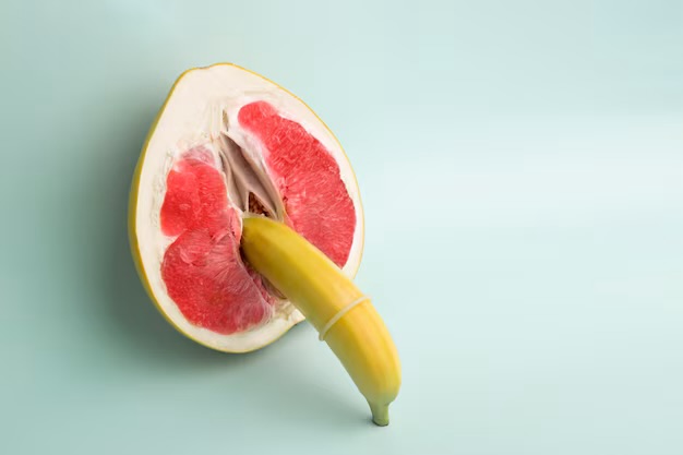 grapefruit and banana depicting a fun take on sex